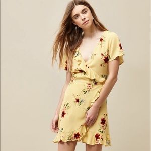 LA Hearts Yellow Floral Wrap Dress